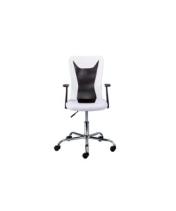 Poltroncina ufficio bianca con braccioli e ruote, 55x54,5x85-95 cm